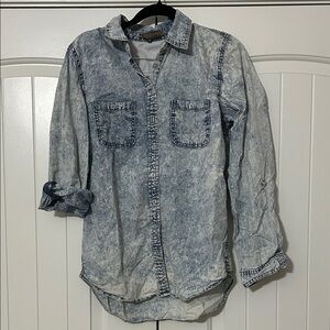 Casual Blue Denim Button Down Shirt